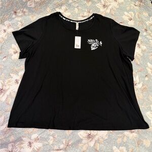 Cacique Black Short Sleeve Top with Leaf Accent